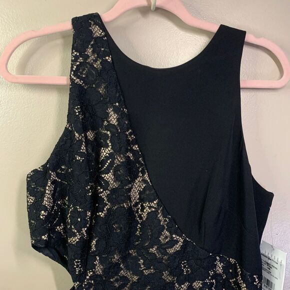 NWT Aidan Mattox Black Nude Crepe Lace Cutout Cocktail Dress Sz 14 - Picture 7 of 10